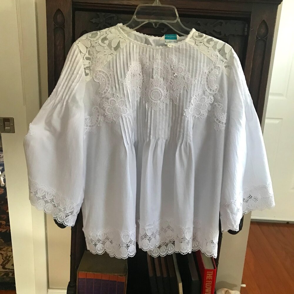 Sundance White Lace-Paneled Peasant Blouse